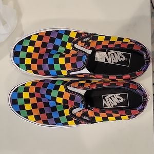 Vans multi colored slip on size 9 women's/ 7.5 mens EUC